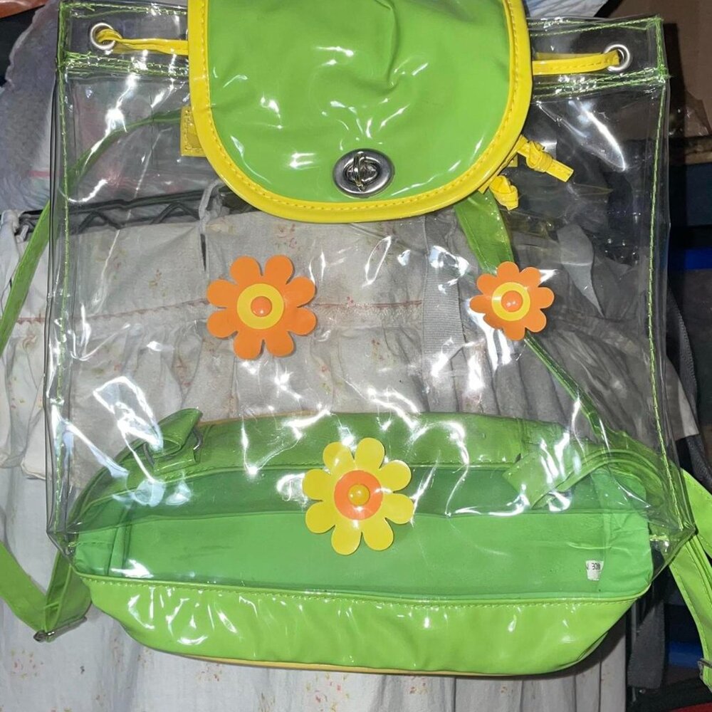 Y2K Clear Green Plastic Backpack Flowers Floral Japanese Style Girly